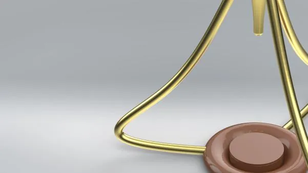 Studio render of the brass leg meeting the base and plinth