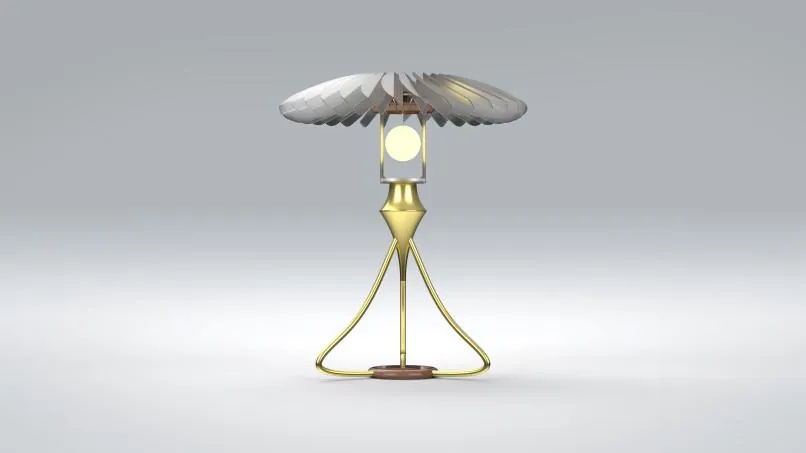 Studio render with the shade opened flat like a flower