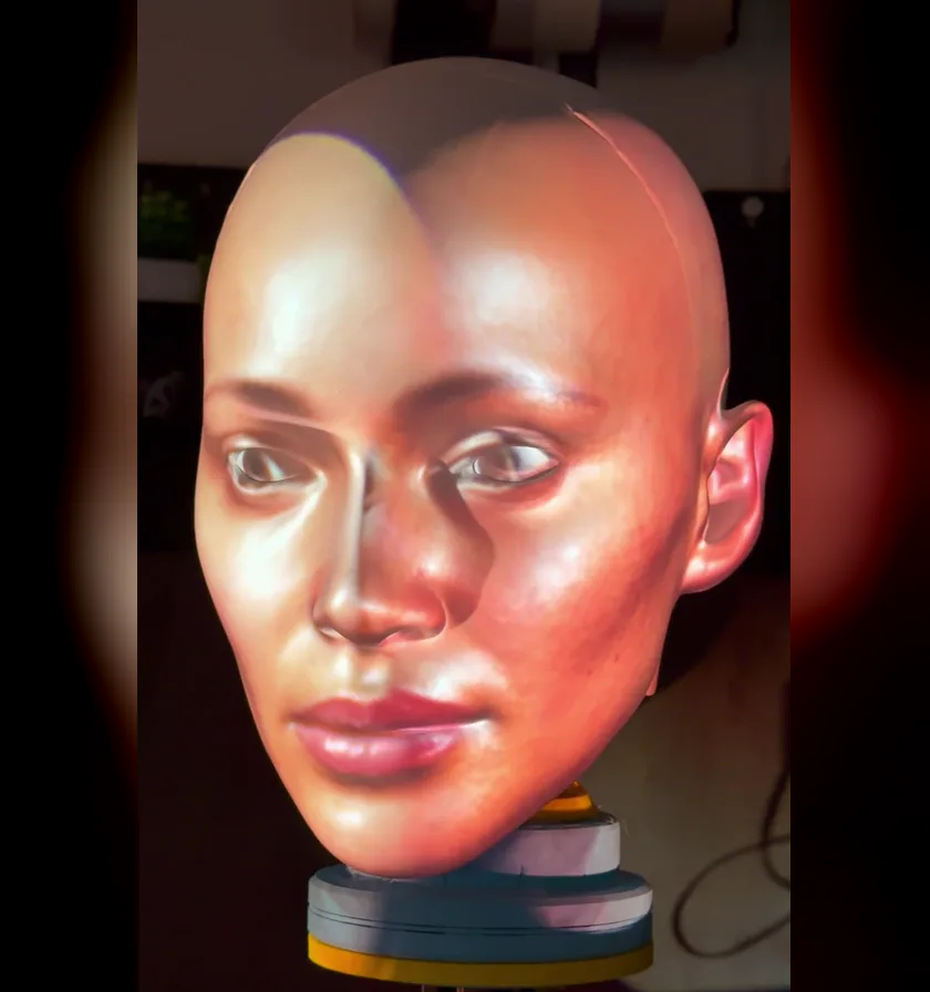 The printed head with a face projected onto it