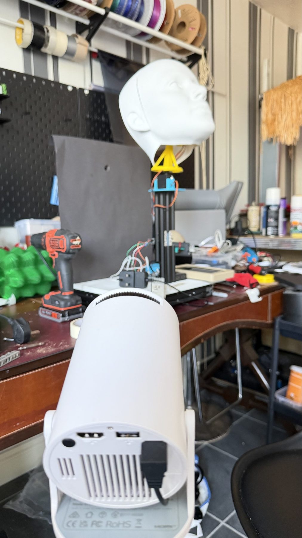 Step 4: the projector set up at 45 degrees to the head