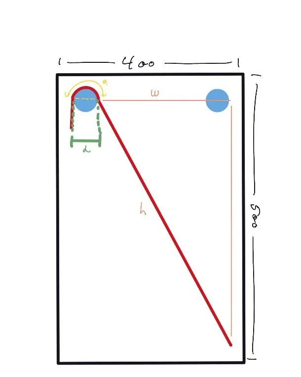 Diagram of the board with a red diagonal belt from the top-left pulley to the bottom-right corner