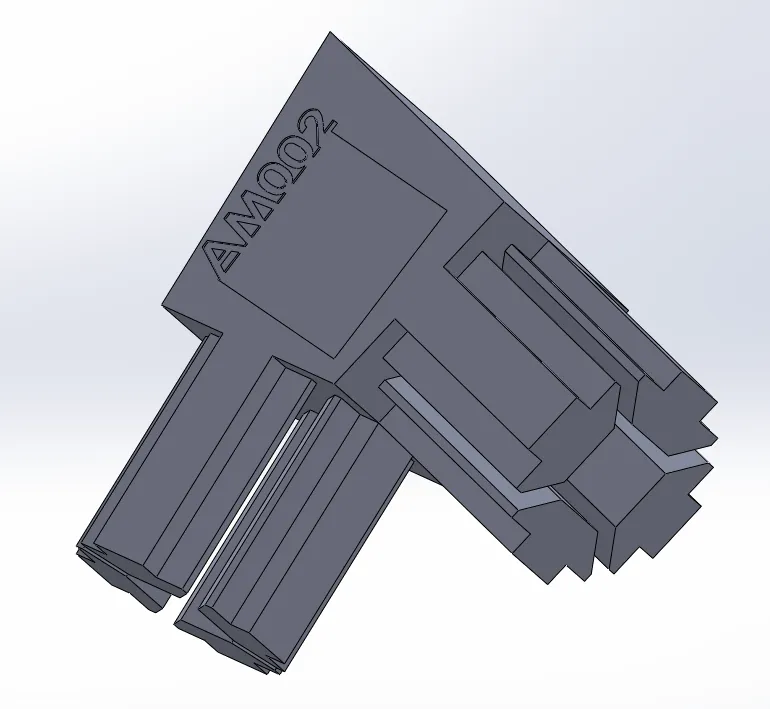 Render of the bottom bracket joining two extrusions, with a part number