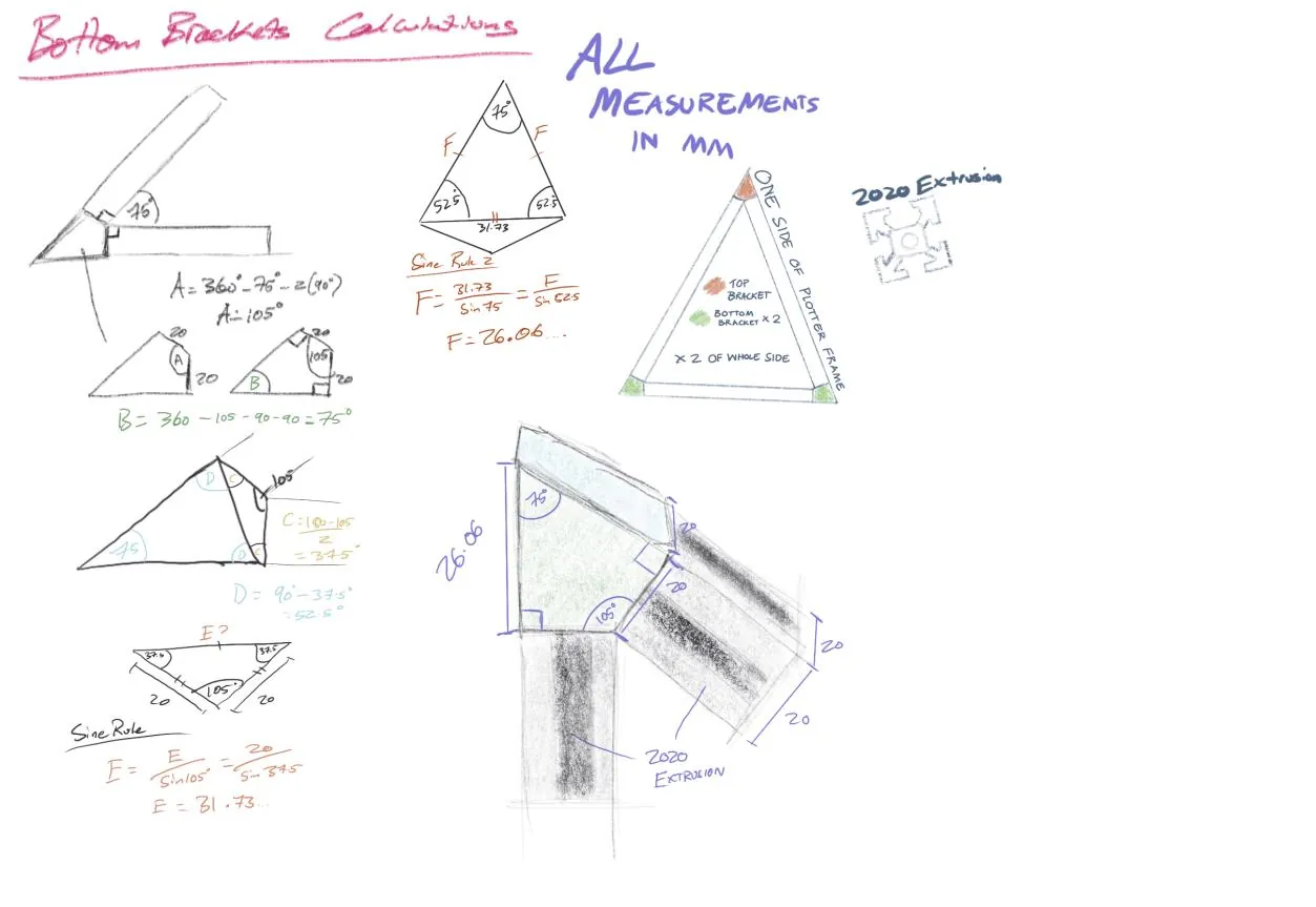 Hand calculations and sketches for the bottom bracket