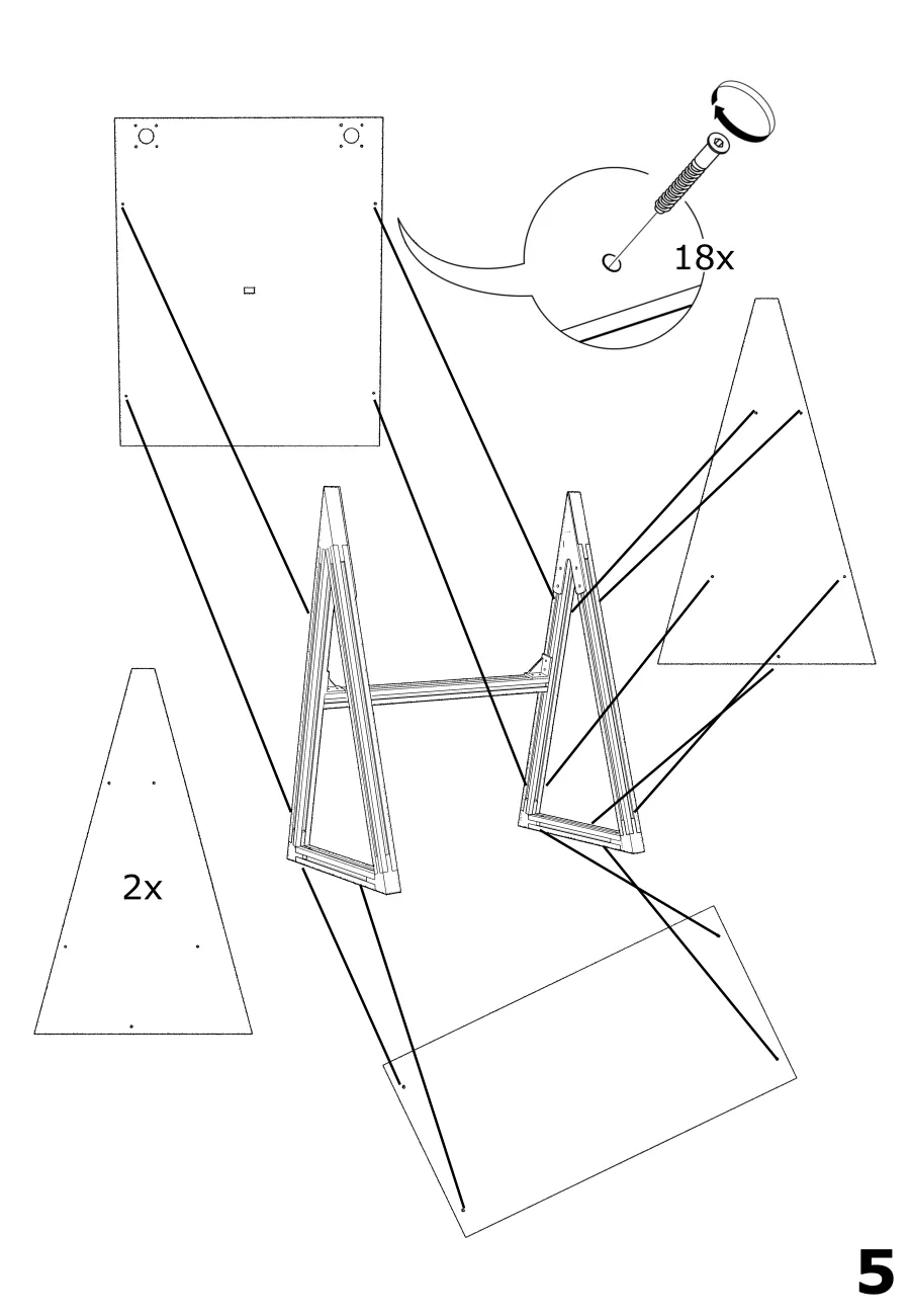 Step showing the side panels fixed to the frame with eighteen screws