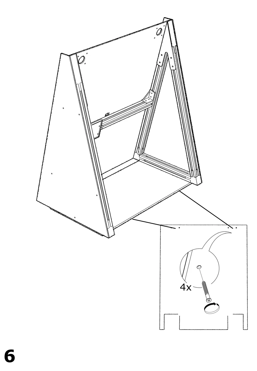 Step showing the back panel hinged on with four screws